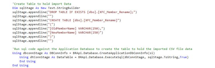 Create Table Hold Import Data