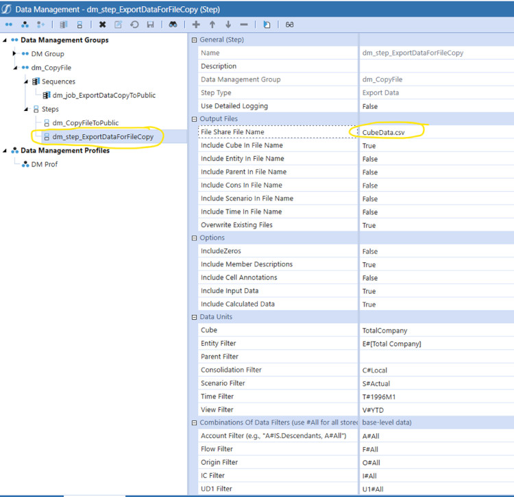 OneStream Data Management Create Data Export File